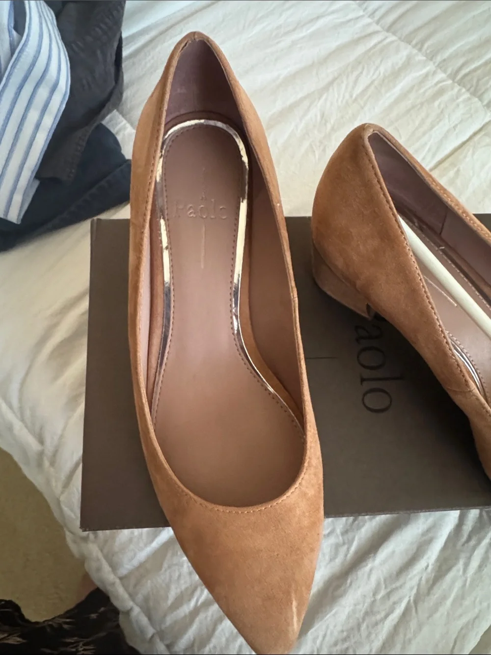 Paolo Tan Suede Mid Block Heel Pumps